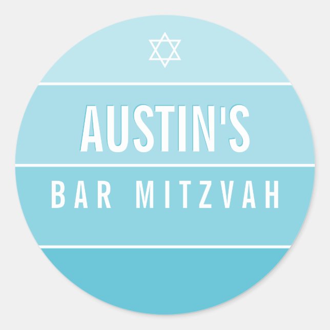 Sticker Rond BAR MITZVAH moderne bold ombre bloc bleu turquoise (Devant)