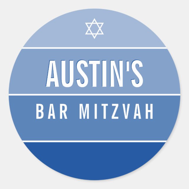 Sticker Rond BAR MITZVAH moderne bold ombre bloc royal bleu (Devant)