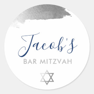 Sticker Rond BAR MITZVAH moderne luxe doré argent bleu marine
