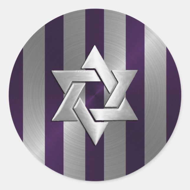 Sticker Rond Bar Mitzvah Plum et Silver Stripe Star de David (Devant)