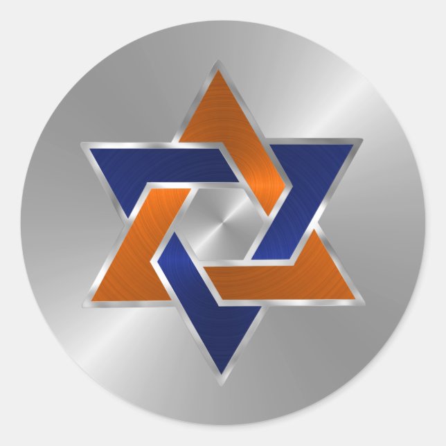 Sticker Rond Bar Mitzvah Silver Blue Orange Star de David (Devant)