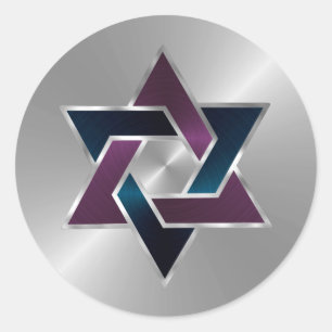 Sticker Rond Bar Mitzvah Silver Teal Purple Star of David