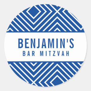 Sticker Rond BAR MITZVAH simple moderne géométrique bleu royal