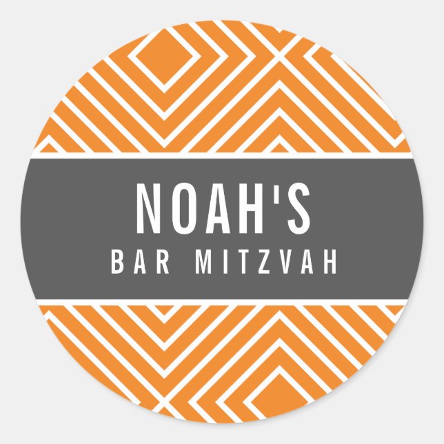 Sticker Rond BAR MITZVAH simple moderne géométrique gris orange (Devant)