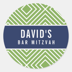Sticker Rond BAR MITZVAH simple moderne géométrique vert marine