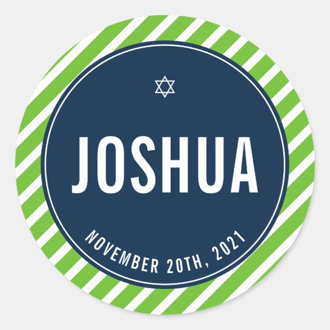 Sticker Rond BAR MITZVAH simple moderne rayure nfl marine verte (Devant)