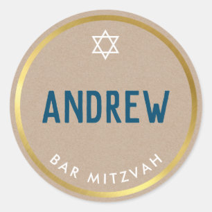 Sticker Rond BAR MITZVAH smart bold type or bleu kraft