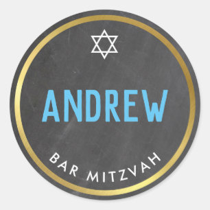 Sticker Rond BAR MITZVAH smart bold type or gris aqua