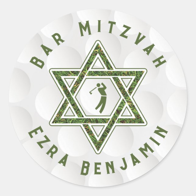 Sticker Rond Bar Mitzvah sur le thème du golf (Devant)