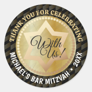 Sticker Rond Bar Mitzvah Tefillin Merci Élégant en Or