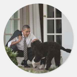 Sticker Rond Barack & Bo Obama