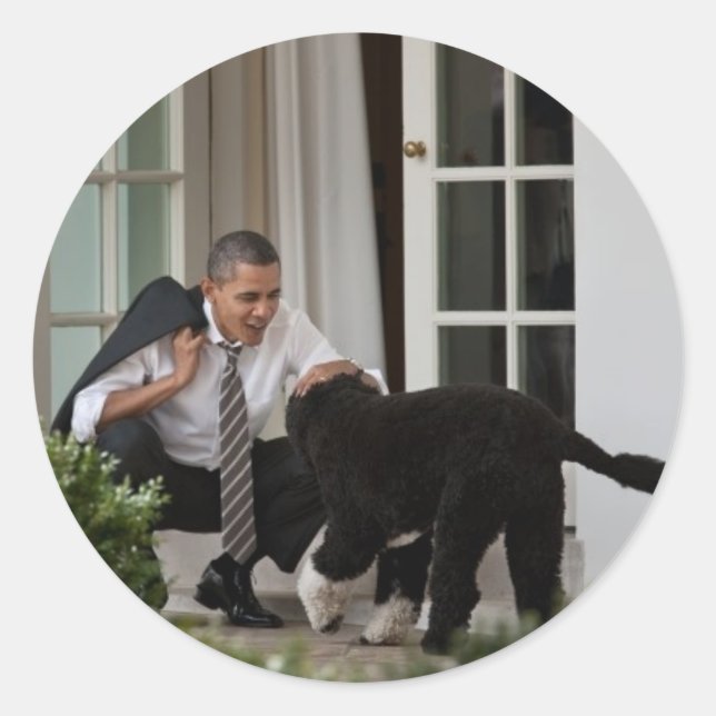 Sticker Rond Barack & Bo Obama (Devant)