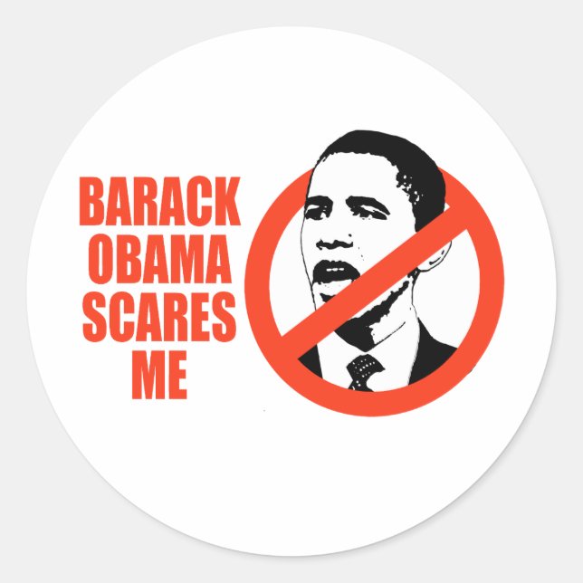 STICKER ROND BARACK OBAMA EFFRAYE LE T-SHIRT JE/ANTI-OBAMA (Devant)