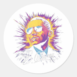 Sticker Rond Barack Obama Président Portrait Patriotique
