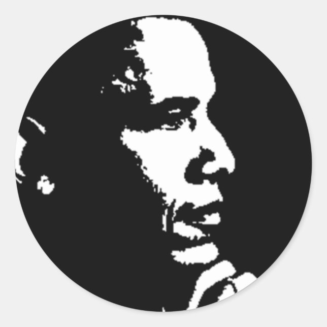 Sticker Rond Barack Obama - Profil noir et blanc (Devant)