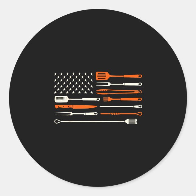 Sticker Rond Barbecue à fumée chef barbecue outils de grillade  (Devant)