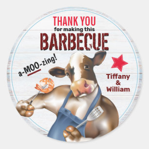 Sticker Rond Barbecue Cuisine Vache Grillant crevettes