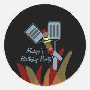 Sticker Rond Barbecue d'été Brochettes Parc Anniversaire