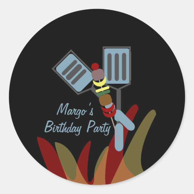 Sticker Rond Barbecue d'été Brochettes Parc Anniversaire (Devant)