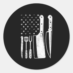 Sticker Rond Barbecue drapeau américain patriotique maître de c