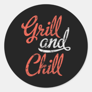 Sticker Rond Barbecue Grill Et Chill Chemise Amateurs De Restau
