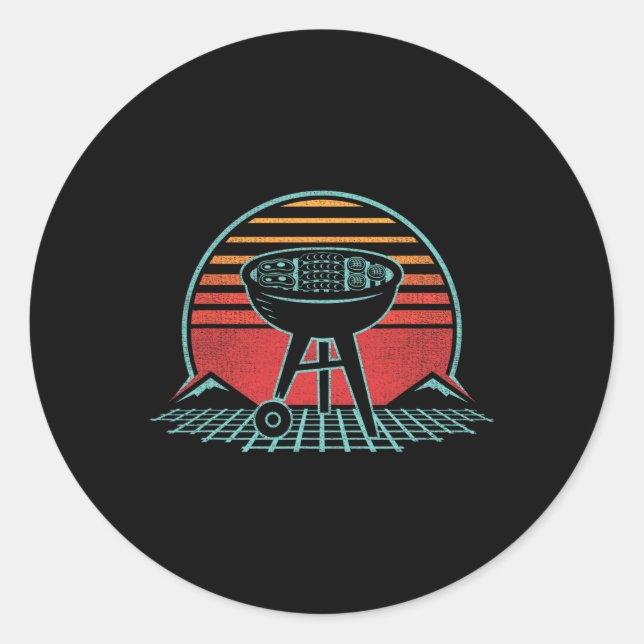Sticker Rond Barbecue Grill Meat Lover Retro Byrbecue 80s Style (Devant)
