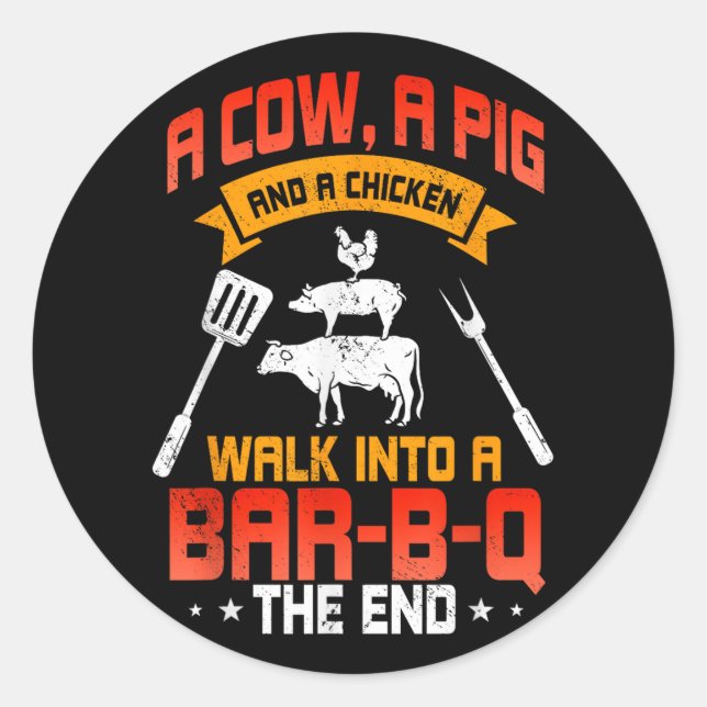 Sticker Rond Barbecue Grillade Lover Barbecue Chef Viande Grill (Devant)