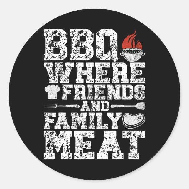 Sticker Rond Barbecue Où Les Amis Et La Viande De Famille Grill (Devant)