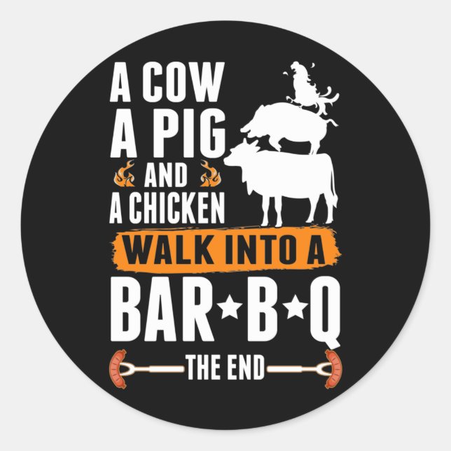 Sticker Rond Barbecue Sarcastique Humour Viande Louvain Grillat (Devant)