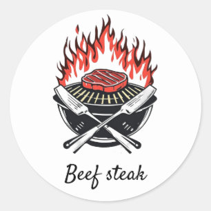 Sticker Rond Barbecue sur mesure Boeuf steak Mariage Repas Choi