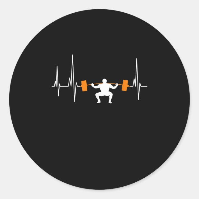 Sticker Rond Barbell Weightlifting Heartbeat (Devant)