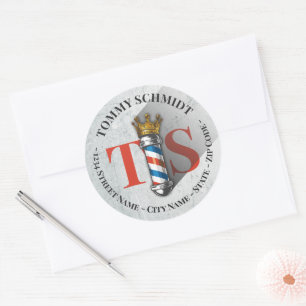Sticker Rond Barber Hair Shop Crown Barber Pole Salon Adresse