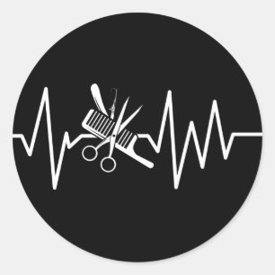 Sticker Rond Barber Shop - Ciseaux Barber Comb Classe Heartbeat