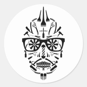 Sticker Rond barbershop calavera