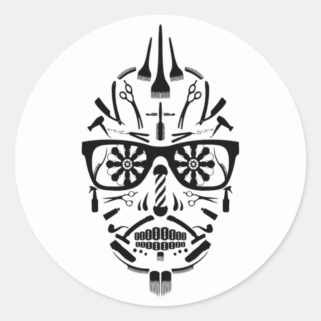 Sticker Rond barbershop calavera (Devant)
