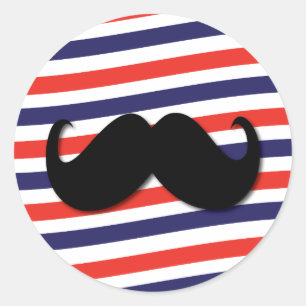 Sticker Rond Barbershop poteau strié moustache