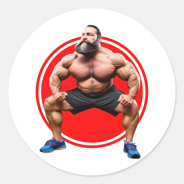 Sticker Rond Barbu Musclé (Devant)