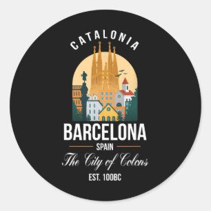 Sticker Rond Barcelona Espagne Skyline Souvenirs Famille Vacanc