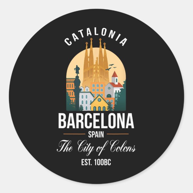 Sticker Rond Barcelona Espagne Skyline Souvenirs Famille Vacanc (Devant)