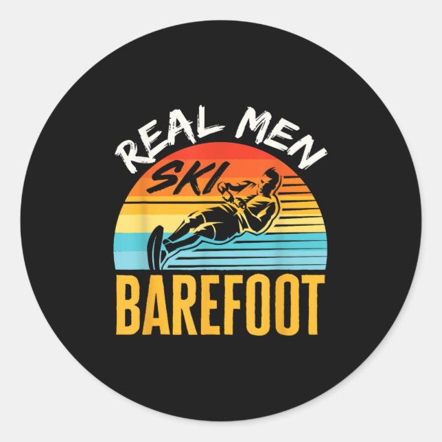 Sticker Rond Barefoot Water Skiing Skier Funny Real Men Ski Bar (Devant)