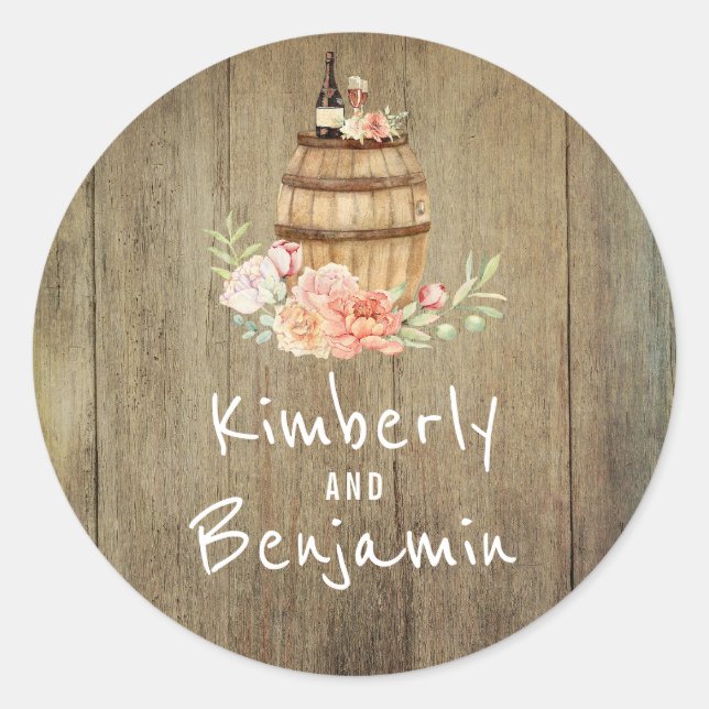 Sticker Rond Baril de vin Mariage campagnard rustique (Devant)