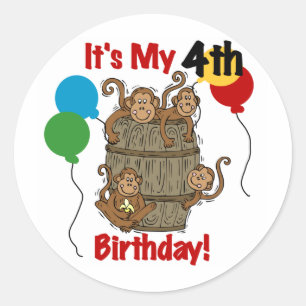 Sticker Rond Baril des singes 4e anniversaire