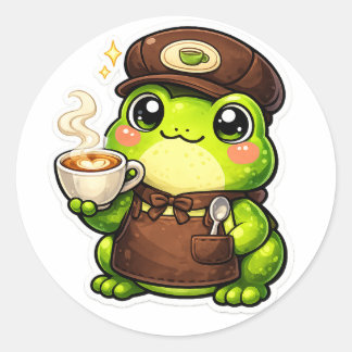 Sticker Rond Barista Grenouille