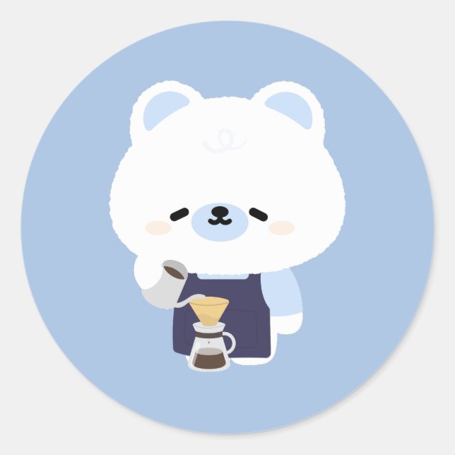 Sticker Rond Barista Ourse Polaire Mignonne (Devant)