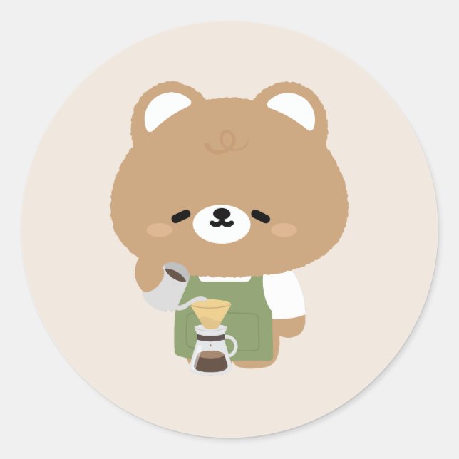 Sticker Rond Barista Ourson Mignon (Devant)