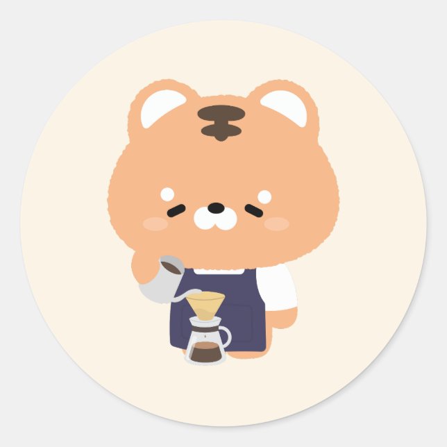 Sticker Rond Barista Tigre Mignon (Devant)