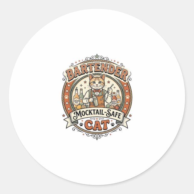 Sticker Rond Barman Mocktail-Safe Cat Barman Mocktail-Saf (Devant)