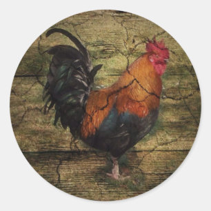 Sticker Rond Barn Wood Chicken french country rooster