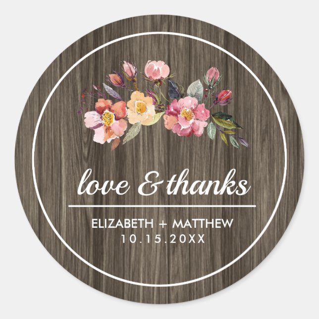 Sticker Rond Barn Wood | Mariage de fleurs d'automne (Devant)