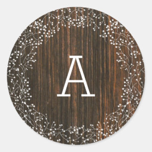 Sticker Rond Barn Wood Monogrammed Mariage de la respiration du